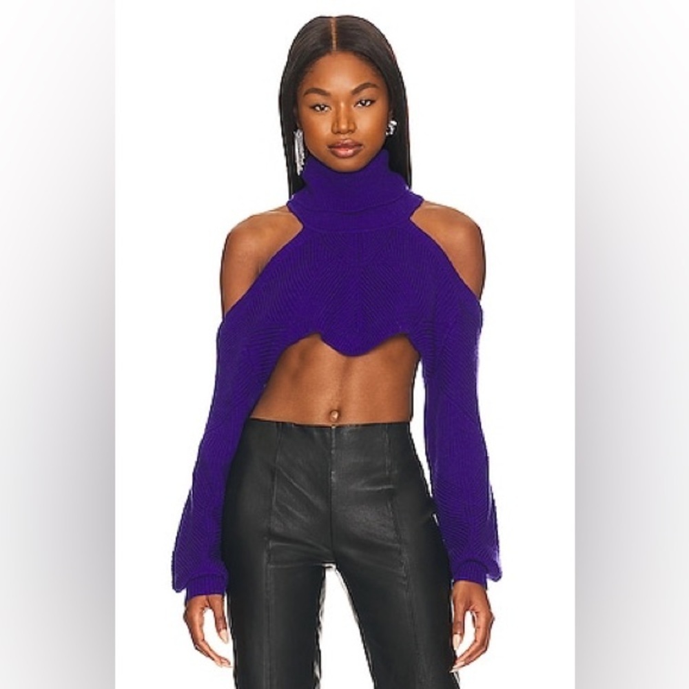 NWT Revolve Camila Coelho Wool Blend Purple Azalia Mock Neck Sweater